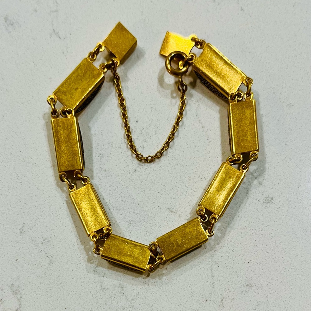 Rare vintage Damascene link bracelet featuring an Arabesque design, EUC - Picture 4 of 10